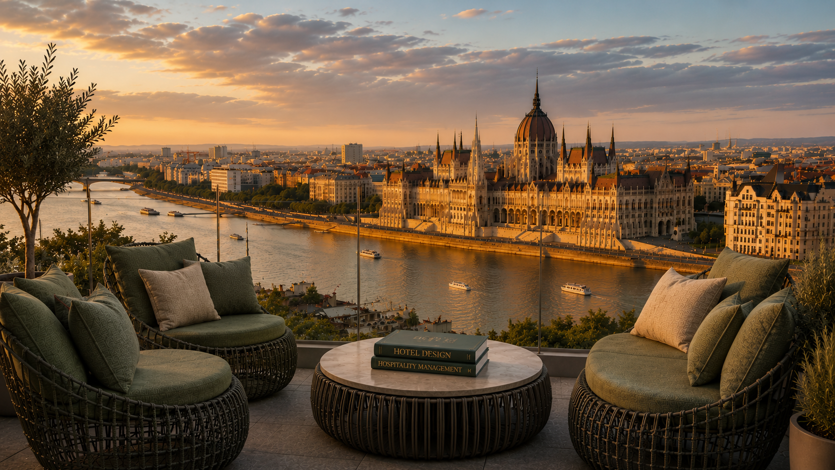 Hungarian Parliament across the Danube at golden hour — AVA Advisory hospitality real estate